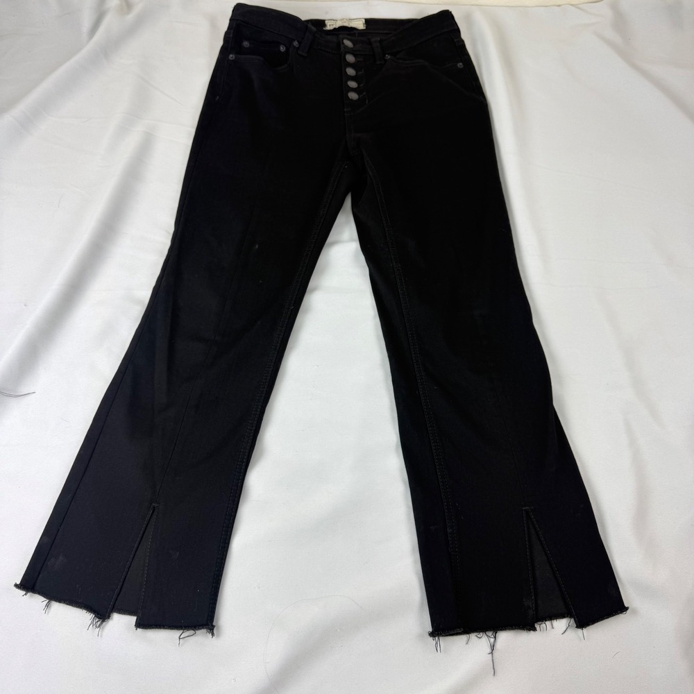 Free People Jeans Womens Sz 28 Black‎ Buttonfly Frayed Hem Bootcut